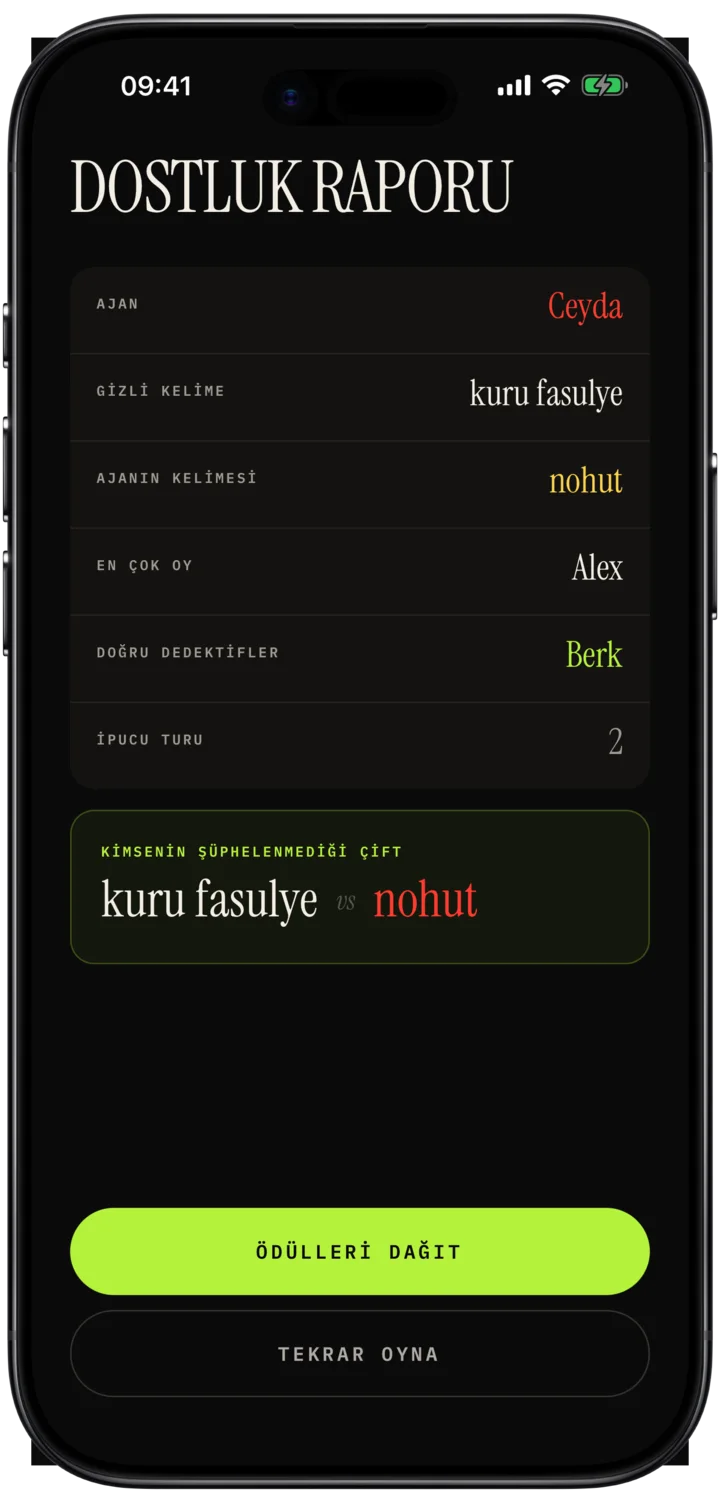 Dostluk raporu ekranı